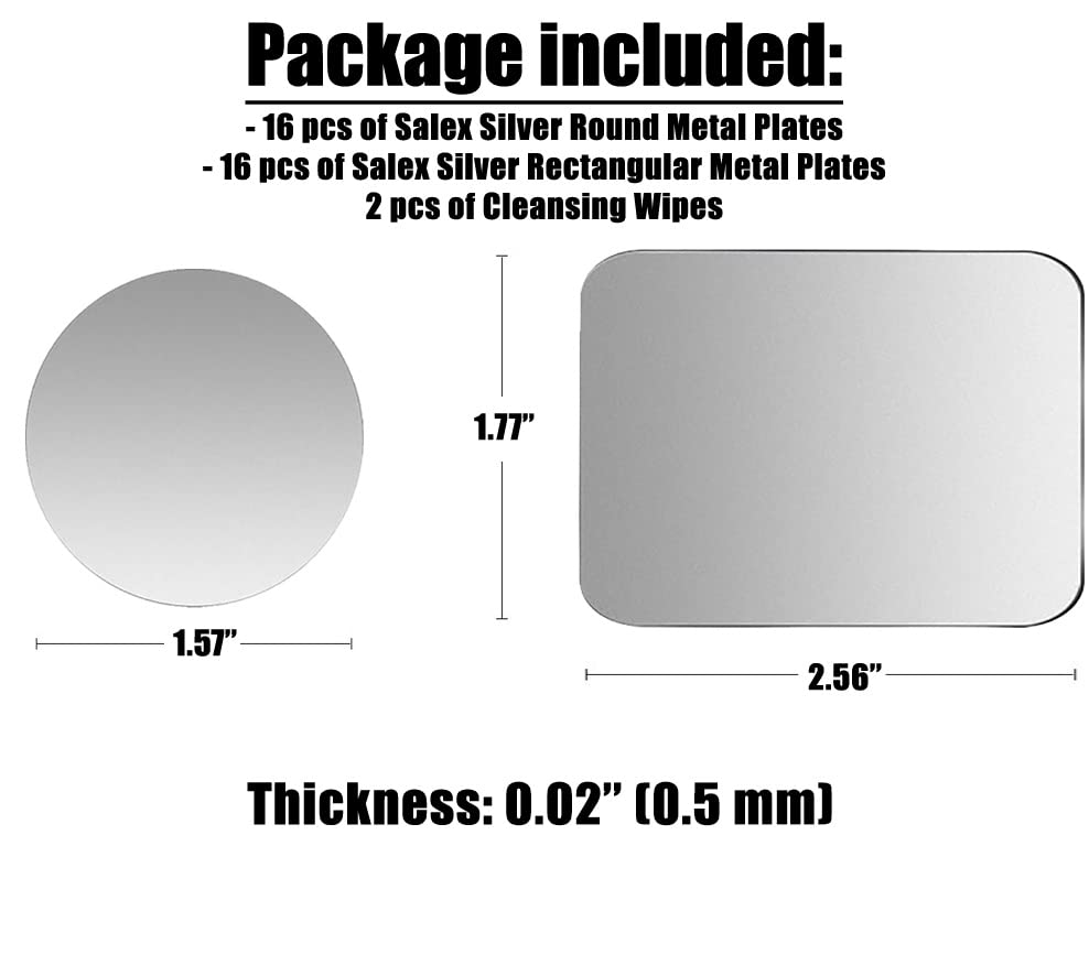 SALEX Phone Metal Stickers for Magnetic Mount. Replacement Set of 32 Car Magnet Metal Plates Inside Cell Phone Case. Silver Sticky 3M Adhesive Small
