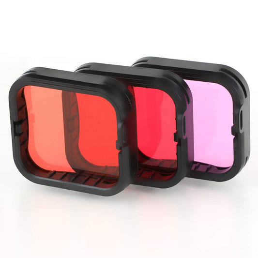 Underwater Camera Dive Filters for GoPro Hero 5, 6 and 7 Black Super Suit Waterproof Housing Case in Red, Light Red, and Magenta, Professional Color