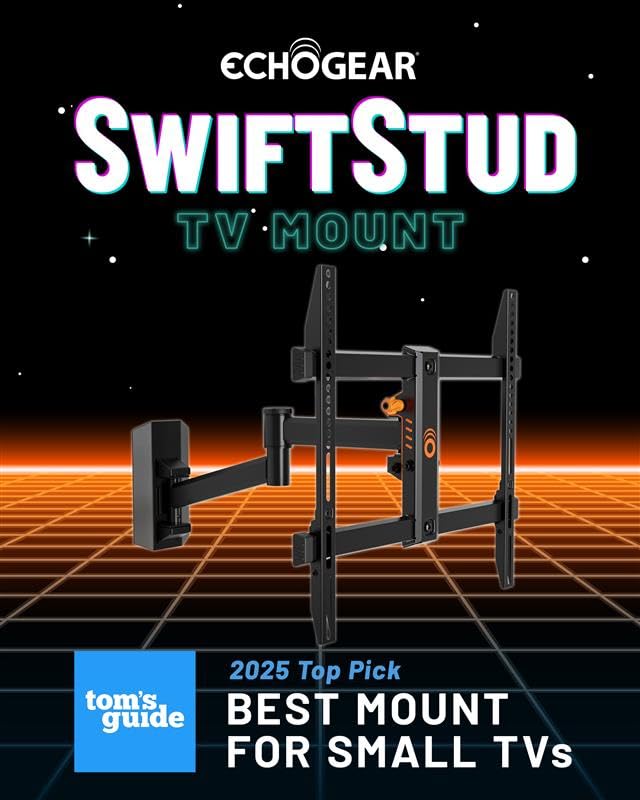 ECHOGEAR SwiftStud Swivel Full Motion TV Wall Mount for TVs Up to 60" - Smooth Extention, Tilt - Wall Template for Easy Install On 1 Stud - Level
