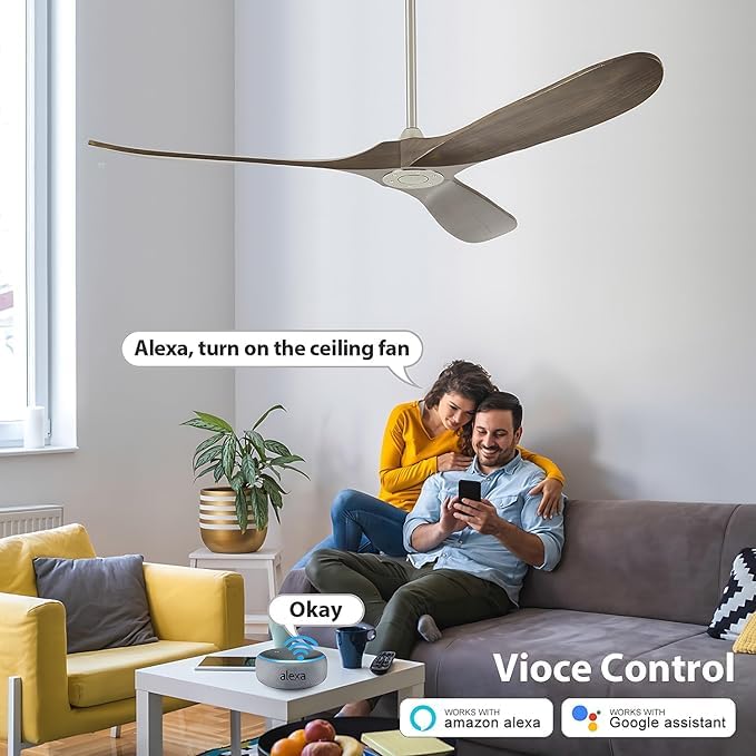 Chriari 70'' Ceiling Fan with Remote/App/Voice Control, Wood with 3 Walnut Blades, Smart Timing, Outdoor Farmhouse Compatible with Alexa/Google