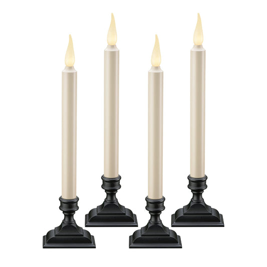 Xodus Innovations FPC1650-4 Battery Operated Flameless 12 inch Taper Candle and Base with 3D Warm White Flickering Flame and 6 Hour Automatic Timer