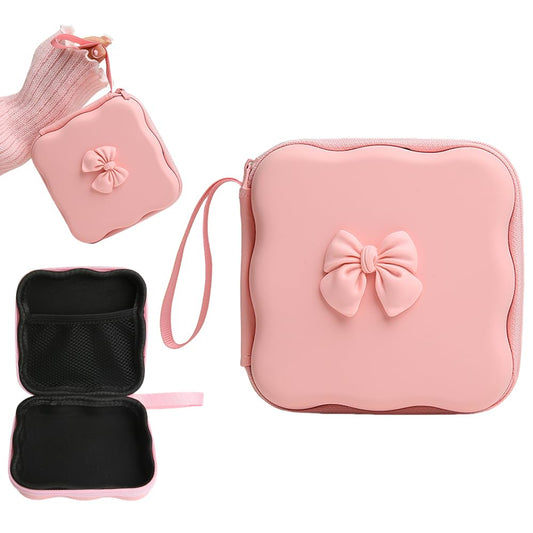 QLD COVER Charger Cover Storage Bag, Cute 3D Bow Tie Waves Design Charger Protector Travel Storage Case, Earphone Wire Saver Cable Cord Organizer