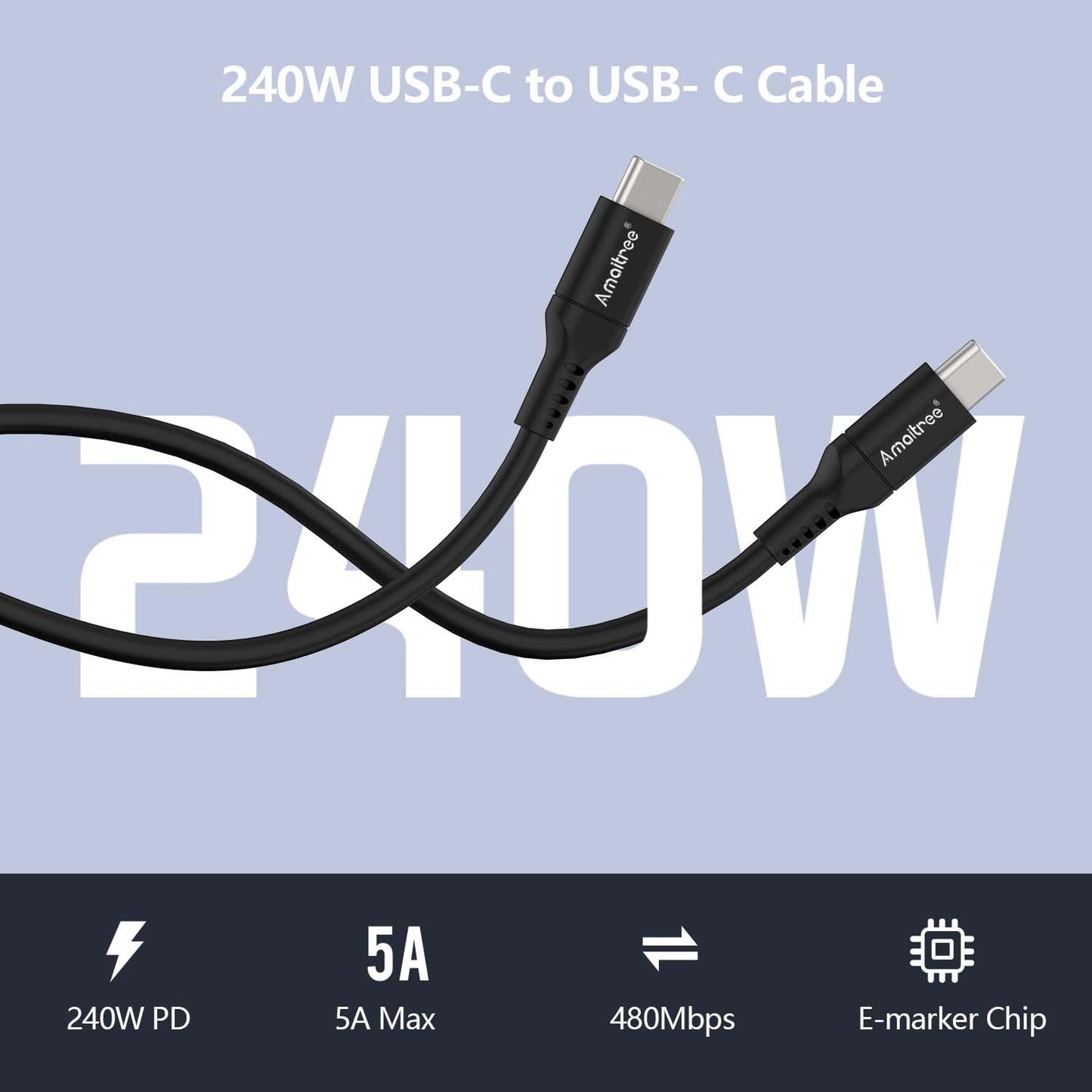 USB C to USB C Cable, Amaitree[Universal 60W/100W/240W]3Ft Fast Charging 240W TPE USB C Cord, 5A iPhone USB C Car Play Charging Data Cable iPhone