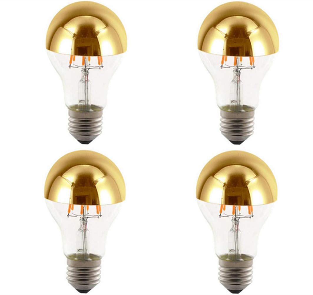 K JINGKELAI Half Chrome Light Bulb A60 6W(60W Equivalent) LED Filament Vintage Edison Bulb with Half Chrome Gold,for Home Lighting,Warm White 2700K,4