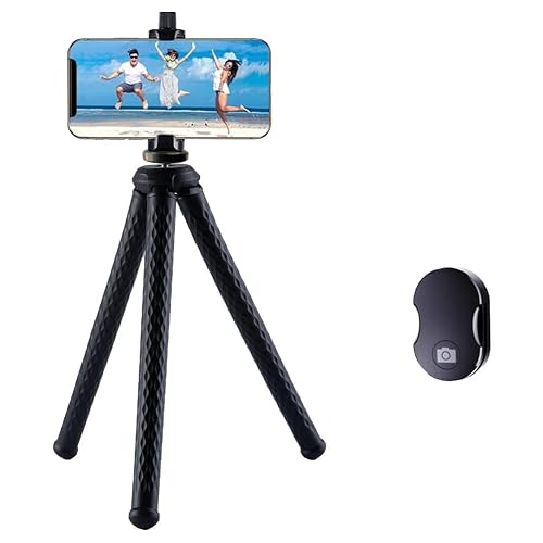 Fugetek Flexible Phone Camera Tripod Stand Holder, with Bluetooth Remote, Compact, Adjustable Legs, Durable Design, Waterproof, GoPro, iPhone XR/XS