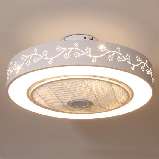 YIYIBYUS 110V Modern Ceiling Fan with Lamp Remote Control Round LED Ceiling Lamp Dimmable Three-Block Wind Speed Suitable for Living Room, Bedroom
