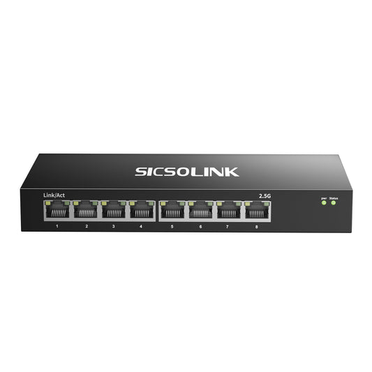 2.5Gb PoE+ Switch 10-Port Unmanaged with 8*2.5G Base-T PoE+ Ports, 2*10G SFP+ , IEEE802.3af/at , 80Gbps Switching Capacity, Metal, 2.5Gbe PoE Switch