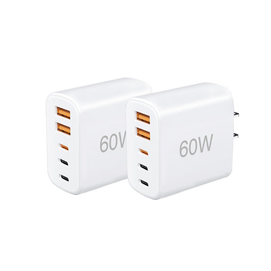 USB C Charger Block, 60W 5 in 1 Multiport Charging Blocks, PD 3.0 Fast Charger, Wall Plug Type C Charger Fast Charging for iPhone 17 16 15 14 13 12