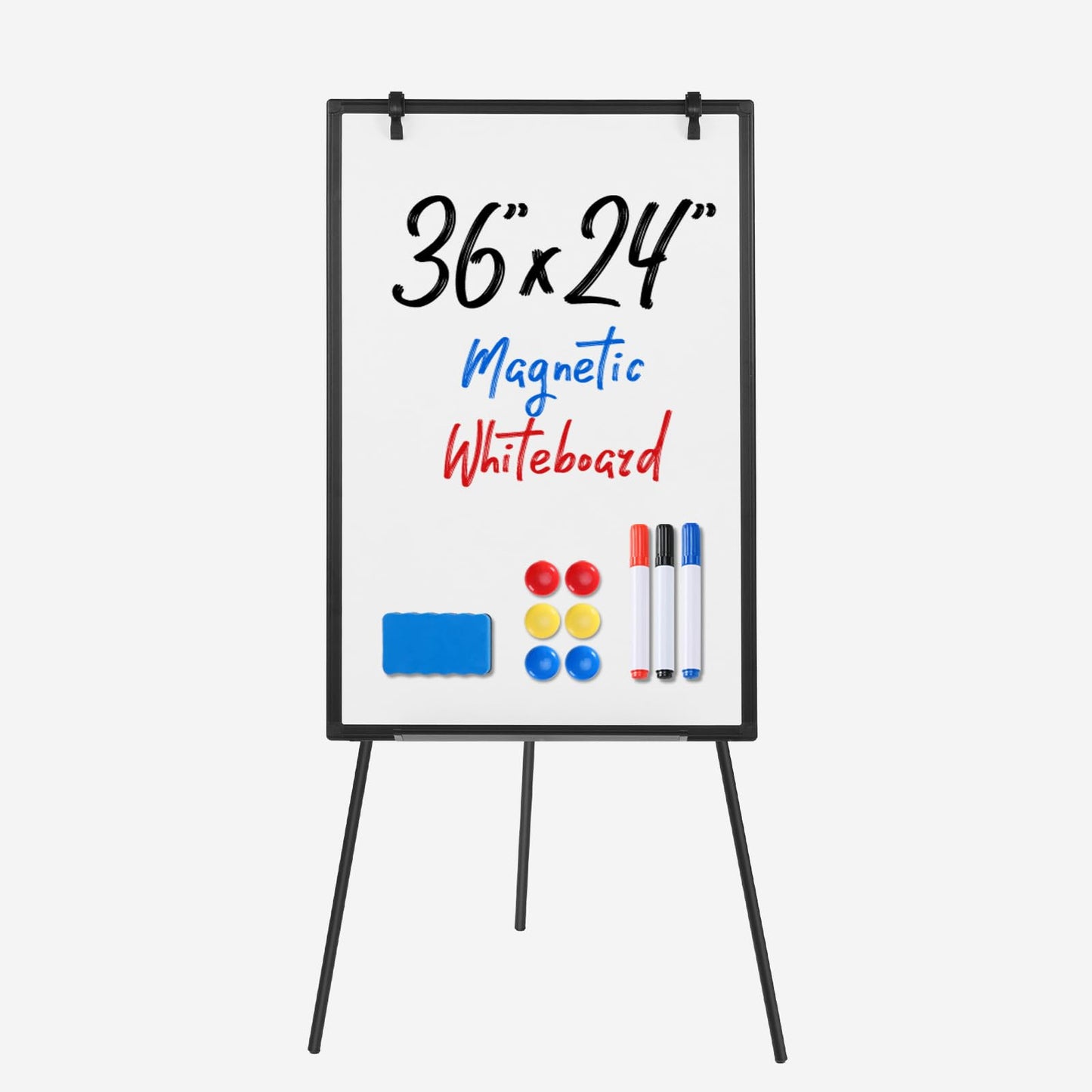 Magnetic White Board Kit Set of 2, 36" x 24" Dry Erase Board with 1 Dry Eraser & 2 Multicolor Markers & 4 Magnetic Pins, Silver Reinforced Aluminum