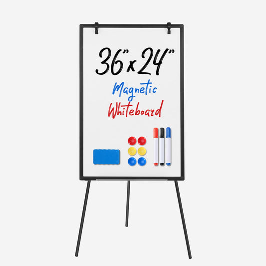 Magnetic White Board Kit Set of 2, 36" x 24" Dry Erase Board with 1 Dry Eraser & 2 Multicolor Markers & 4 Magnetic Pins, Silver Reinforced Aluminum