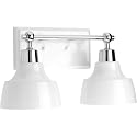 Progress Lighting Bramlett Collection 2-Light White Metal Shade Coastal Bath Vanity Light Polished Chrome