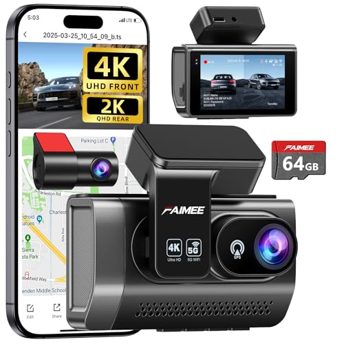 FAIMEE 4K Dash Cam Front and Rear, Night Vision, WDR, Free Card Included