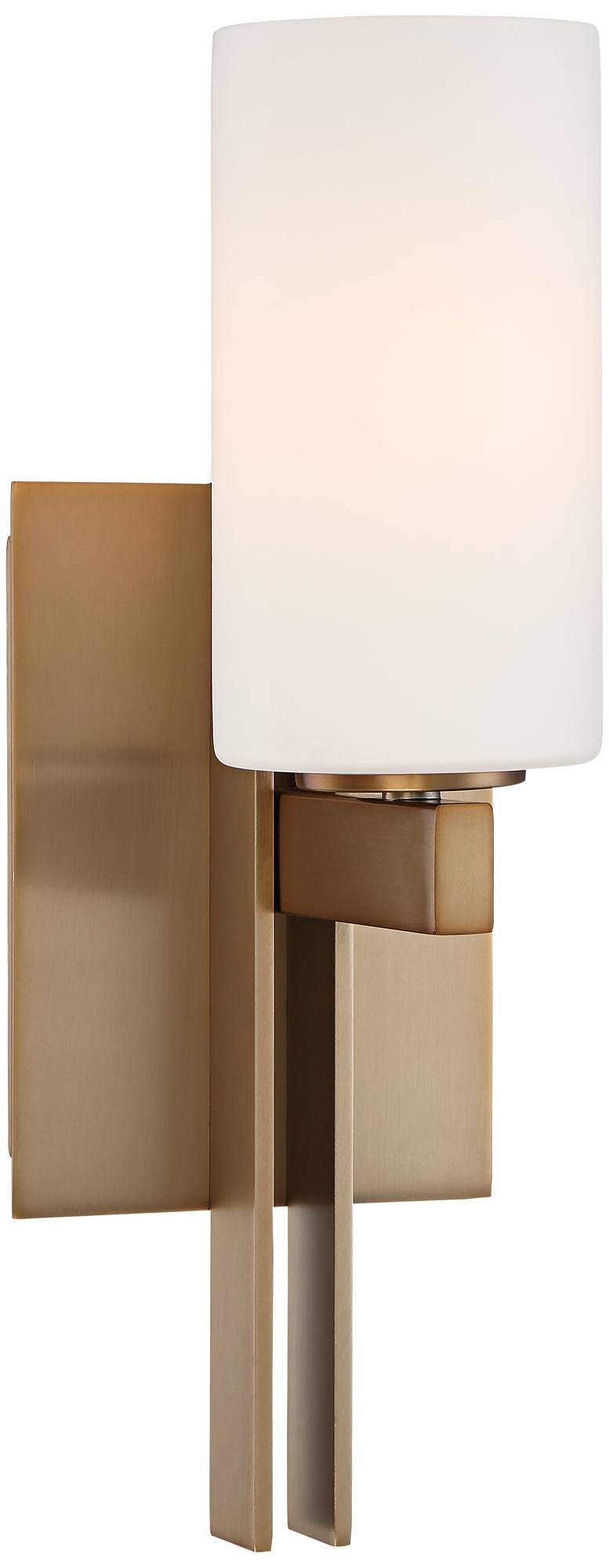 Possini Euro Design Ludlow Modern Wall Sconce Lighting Burnished Brass Metal Hardwired 14" High Fixture Frosted White Glass for Bedroom Bathroom