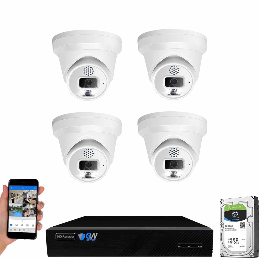 GW Security 8 Channel 8MP Fulltime Color Night Vision 4K NVR Security Camera System with 4 UltraHD 4K IP Two-Way Audio Outdoor/Indoor Smart AI Human
