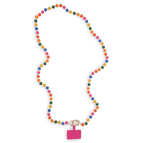 ban.do Beaded Crossbody Phone Lanyard, Wooden Bead Lanyard with Carabiner, Rainbow Beads