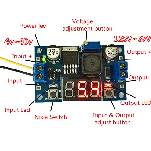 QEBIDUM LM2596S DC-DC Buck Converter DIY 4-40V to 1.25-37V Step-Down Regulator Power Module Volt Stabilizer with LED Voltmeter Display