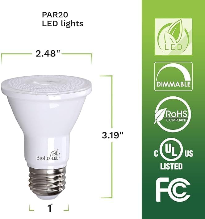 Bioluz LED 10 Pack PAR20 LED Bulbs 3000K Soft White Dimmable 50 Watt Equivalent Using 7W, Spot Light Bulb E26 Base 40 Degree Beam Angle UL Listed FCC