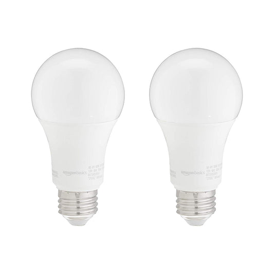 Amazon Basics A19 LED Light Bulbs, 100W Equivalent, Daylight White 5000K, Energy Efficient 15W, Non-Dimmable, 10,000 Hour Lifetime, 2-Pack