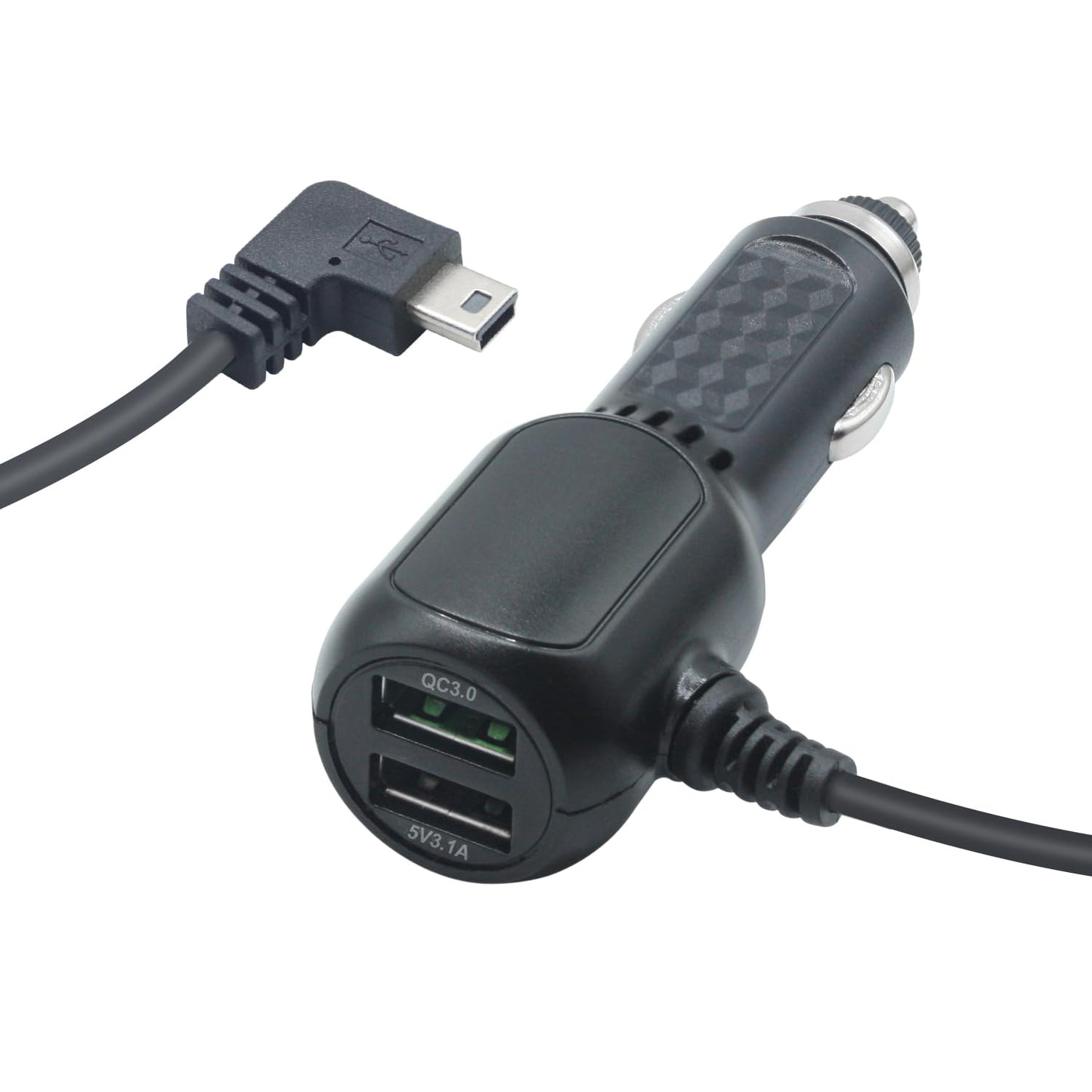 Dash Cam Mini USB Power Cable 11FT, Right Angle 90 Degree Mini USB with Dual USB Port Fast Power Supply, for 12V-24V Car and Truck Dash Cam, GPS