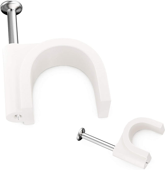 PHYXOLOGY SUPPLY Pro-Grade, Cable Clips with Steel Nails 4mm, 14mm Wire Holders and Tacks 100 Per Size. Durable, UV Resistant Plastic Clips Help