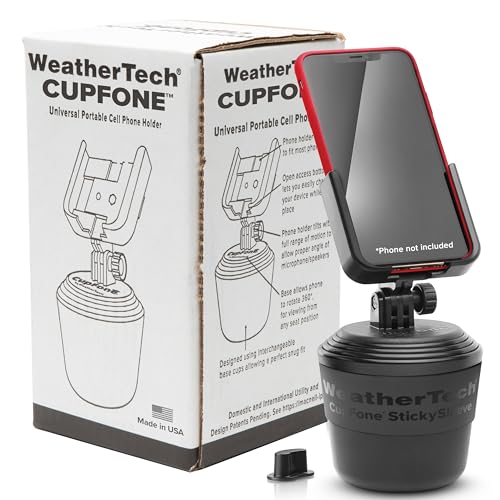 WeatherTech CupFone, Universal Cup Holder Phone Mount for Cars - Adjustable & Secure Fit with Open Access for Charging - Compatible with iPhone