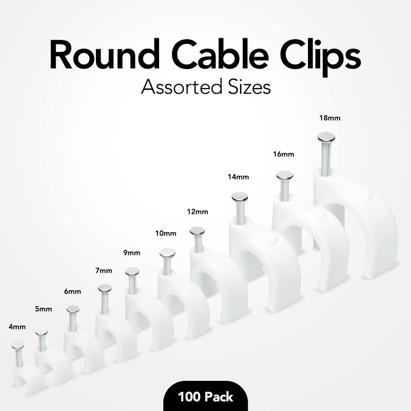 100-Pack Mini Round Cable Clips- Computer Cable Management Clips for Appliances, Ethernet, Coaxial Cable & Extension Cords - Mini Wire Nail Clips