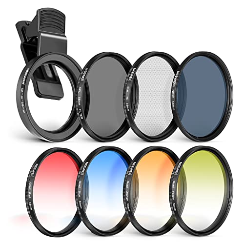 NEEWER 58mm Lens Filter Kit with Clip, CPL + ND32 + Starlight + 4 Graduated Colors, Compatible with iPhone 17 16 16e 15 14 Pro Max Canon Nikon Sony