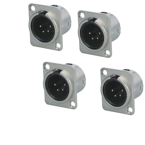4 Pin XLR Male Socket Metal Panel Mount Chassis Microphone Audio Jack D-Type Connector Adapter, Pack of 4