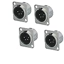 4 Pin XLR Male Socket Metal Panel Mount Chassis Microphone Audio Jack D-Type Connector Adapter, Pack of 4