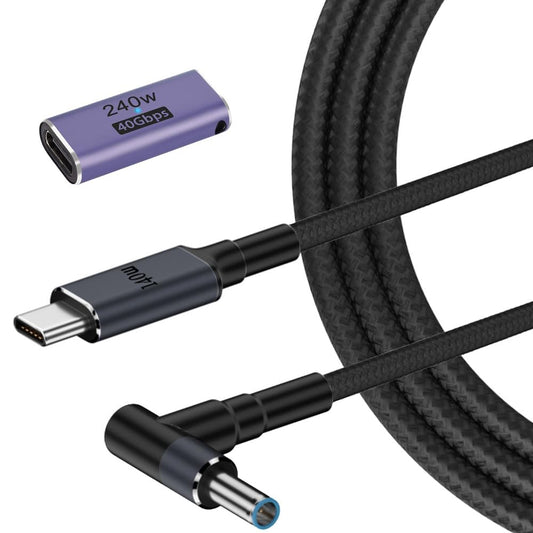 RAINSUNG USB C to 4.5mm Smart Blue Tip Laptop Charging Cable Adapter for HP 19.5v 2.31a 45w 3.34a 65w 4.62a 90w 6.9a 135w max Nylon Braided 1.8m