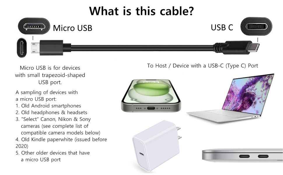 3FT USB C to Micro USB Data & Charge Cable - Micro for Old/Phones, Smartphones, Cameras, Headphones, USB-C Compatible with MacBook, iPhone 15
