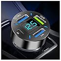 Car Charger 66W Super Fast Charging with USB PD&QC 3.0(Voltmeter&LED Lights) Universal Quick Charge for 12-24V Car Cigarette Lighter Plug,Compatible