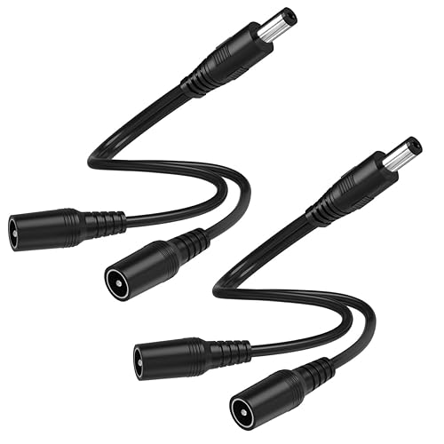 SIOCEN 2 Pack 1 Male to 2 Female Cord 5.5mm x 2.1mm,DC Power Splitter Cable for CCTV Security Cameras,Y Splitter Adapter Wire,2 Way Y-Cable