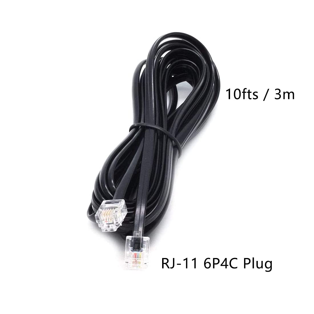 Sscon 10ft Black Telephone Landline Extension Cord Cable Line Wire with Standard RJ-11 6P4C Plug (Pack of 5)