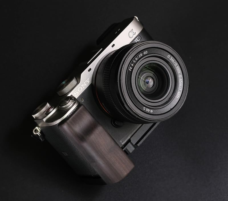 QR L Handle Hand Grip Wood Handle + Alloy Baseplate for Sony A7C Camera Holder (Ebony + Black Alloy Baseplate)
