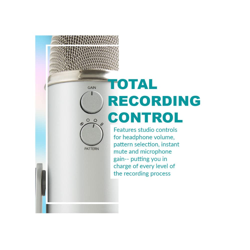 Blue Microphones Yeti USB Mic (Silver) Bundle with Closed-Back Studio Headphones, and Pop Filter (3 Items)