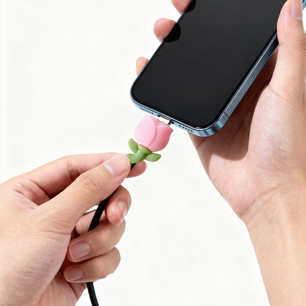 10pcs Flower Phone Charger Protector Cute Strawberry USB Charger Cable Protectors Mobile Phone Charger End Cord Protector for Most Cellphone Data
