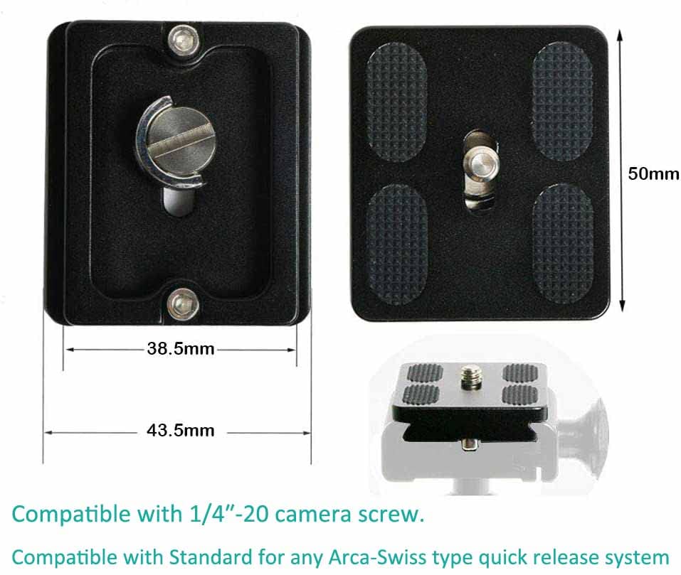VIZEMO Camera Quick Release Plate PU50 2 Pieces QR Small Plate with 1/4"-20 Screw,Tiny Universal Quick Release Plate for Arca Swiss Standard Clamp