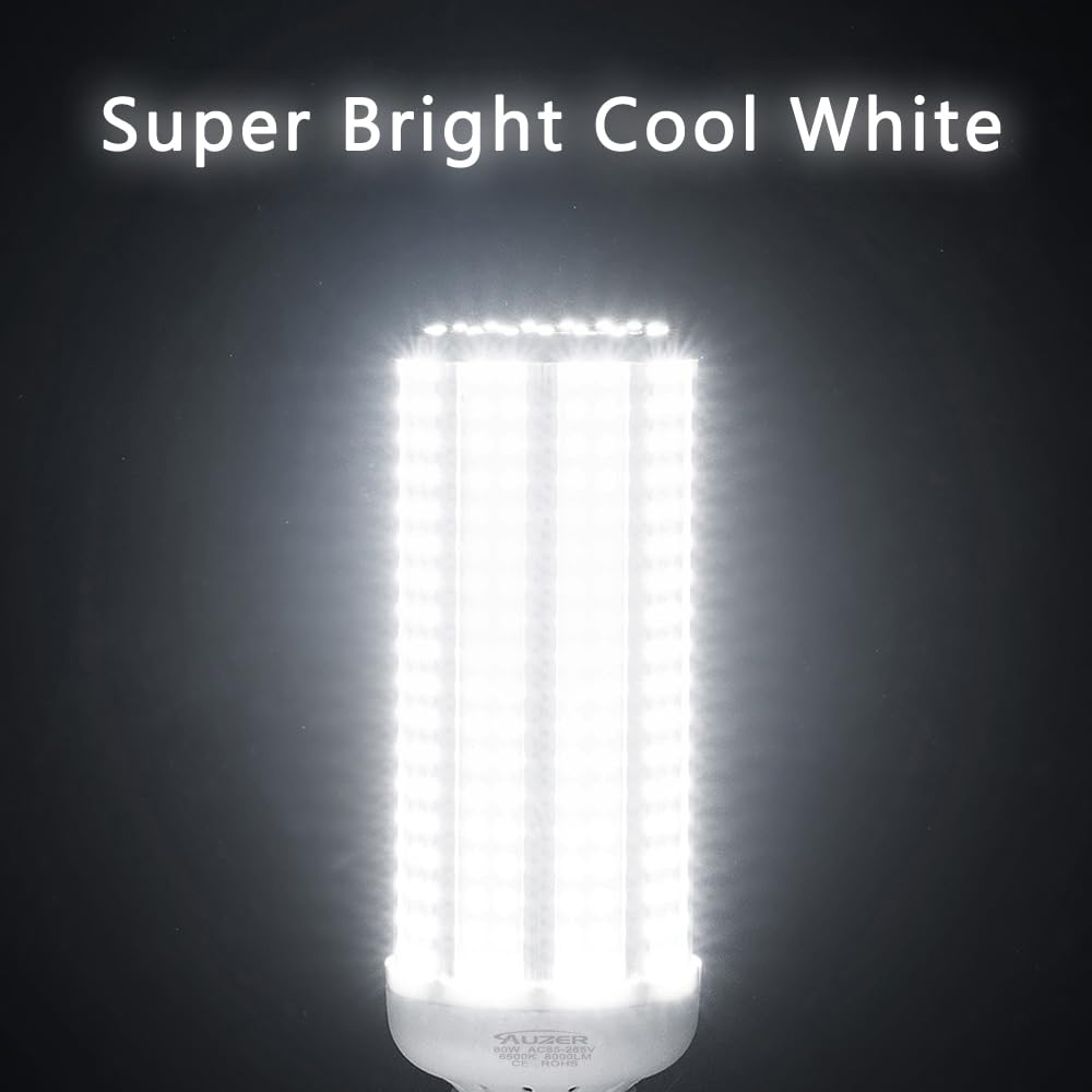 Auzer 80W LED Corn Light Bulb, Large Mogul E39 Base, 8000-Lumen, 6500K Daylight Cool White, AC 85V-265V, LED Corn Bulb for Large Area Garage Factory
