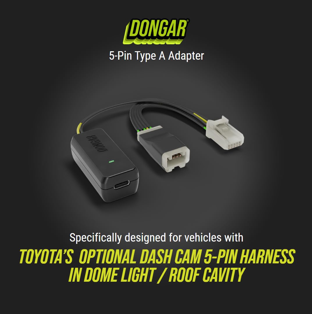 Dongar Dash Cam Power Adapter (5-Pin Type A) for Select Toyota/Lexus with Roof Option Connector, Compatible w/ 2024+ Toyota Tacoma