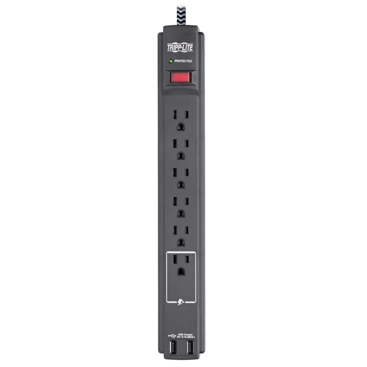 Tripp Lite Surge Protector Power Strip with USB, 6-Outlet & 2 USB Ports, Wall & Desk Mount, 10ft Braided Cord - 990 Joules, 1875 Watts Dollar 25,000