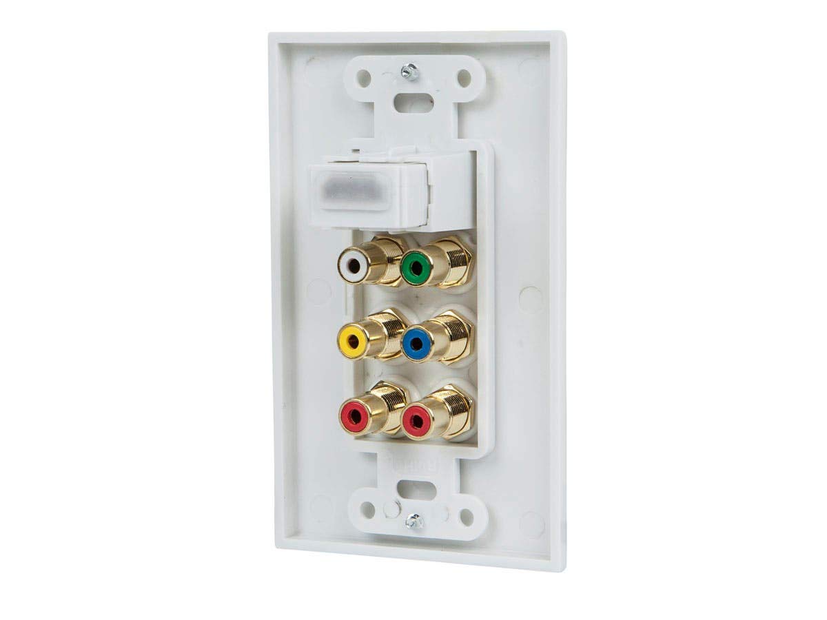 Monoprice Recessed HDMI Wall Plate, with 1 HDMI F/F Adapter & 6 RCA Connector, Gold Plated White