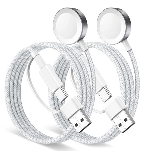MINLU 2Pack 2 in 1 USB A/C Cable for Apple Watch Charger,4Ft Braided Portable Designed for Magnetic Wireless iWatch Charging Cord,Vacation Camping