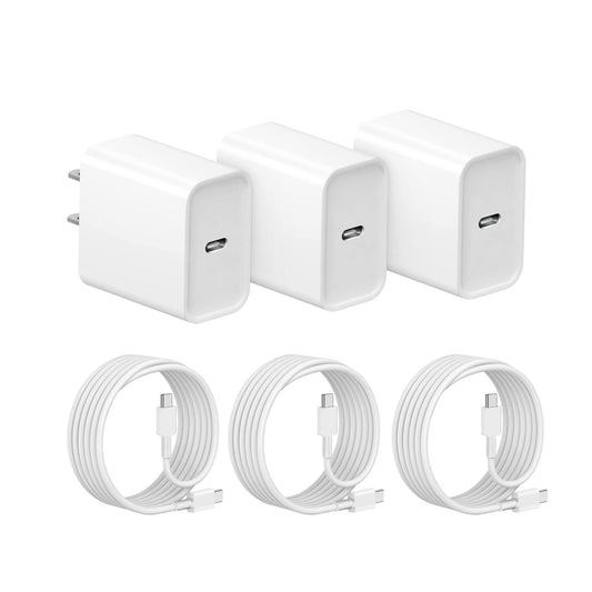 20W USB C Port Power Adapter, USB C Charger & Type C Charger Fast Charging Wall Charger, 3 Charger Block with 3 Pack 6FT Type C Cable for iPhone Duo