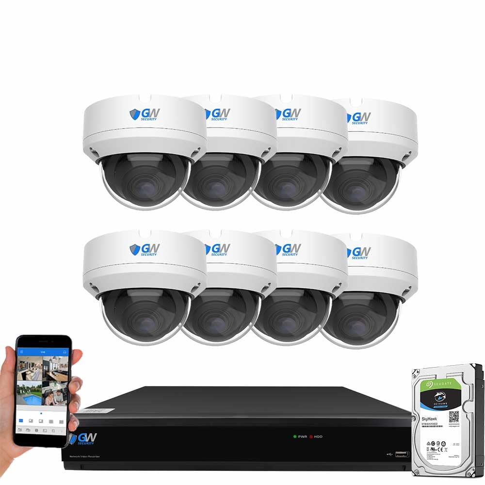 GW Security 8MP 4K Security Camera System with AI Face/Human/Vehicle Detection, 8 Channel DVR and 8 x 8MP Outdoor/Indoor HD-TVI Coaxial CCTV Dome