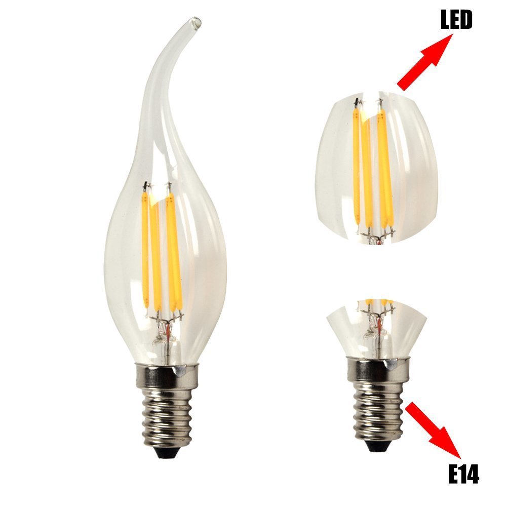 CTKcom 4W Dimmable LED Candelabra Bulb(4 Pack)- E14 Base Antique Candelabra Light Bulb 40W Equivalent Lamp, Warm White 2700K,C35 Flame Shape Bent Tip