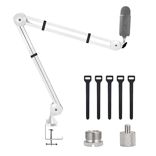 BOMGE Microphone Boom Arm Mic Stand Adjustable Clip Studio Suspension Scissor Arm Mount for Blue Snowball, ICE, Blue Yeti,Radio Broadcasting and Game