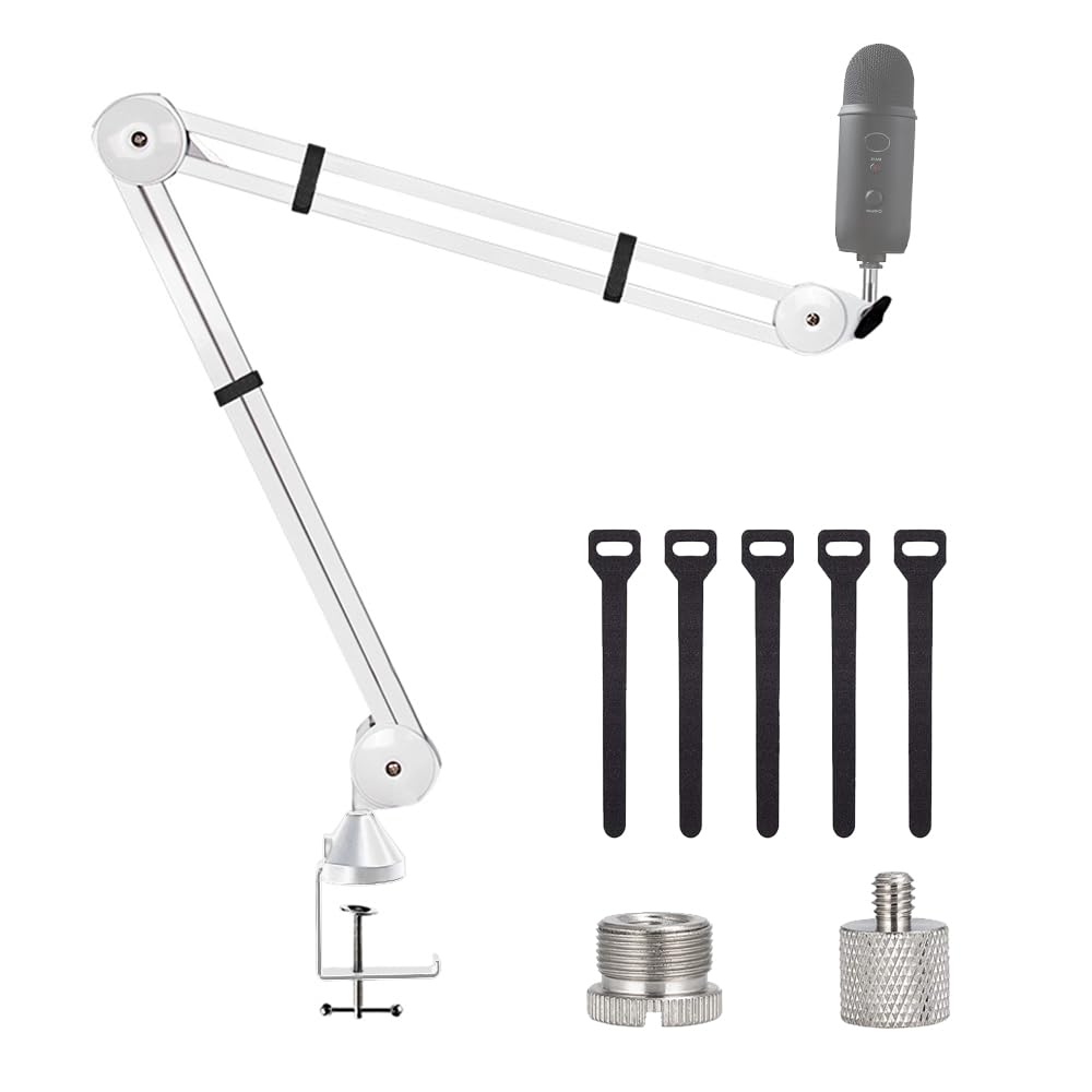 BOMGE Microphone Boom Arm Mic Stand Adjustable Clip Studio Suspension Scissor Arm Mount for Blue Snowball, ICE, Blue Yeti,Radio Broadcasting and Game