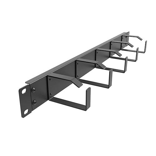 Jingchengmei 19-Inch 1U Metal Horizontal Rackmount Cable Manager with 5 D-Rings (1UCM5R440, Black)