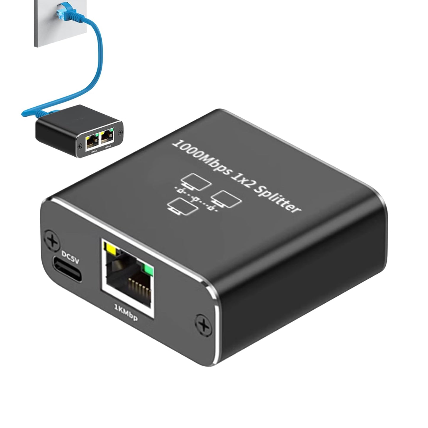 awakentti Ethernet Splitter High Speed, 1000Mbps 1x2 Splitter [2 Devices Simultaneous Networking], Gigabit Internet Splitter with USB Power Cable